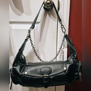 NWT Steve Madden BBRONX Satchel - Black Moto Studded Bag with Chain